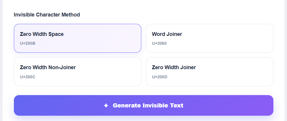 Select an Invisible Character Method